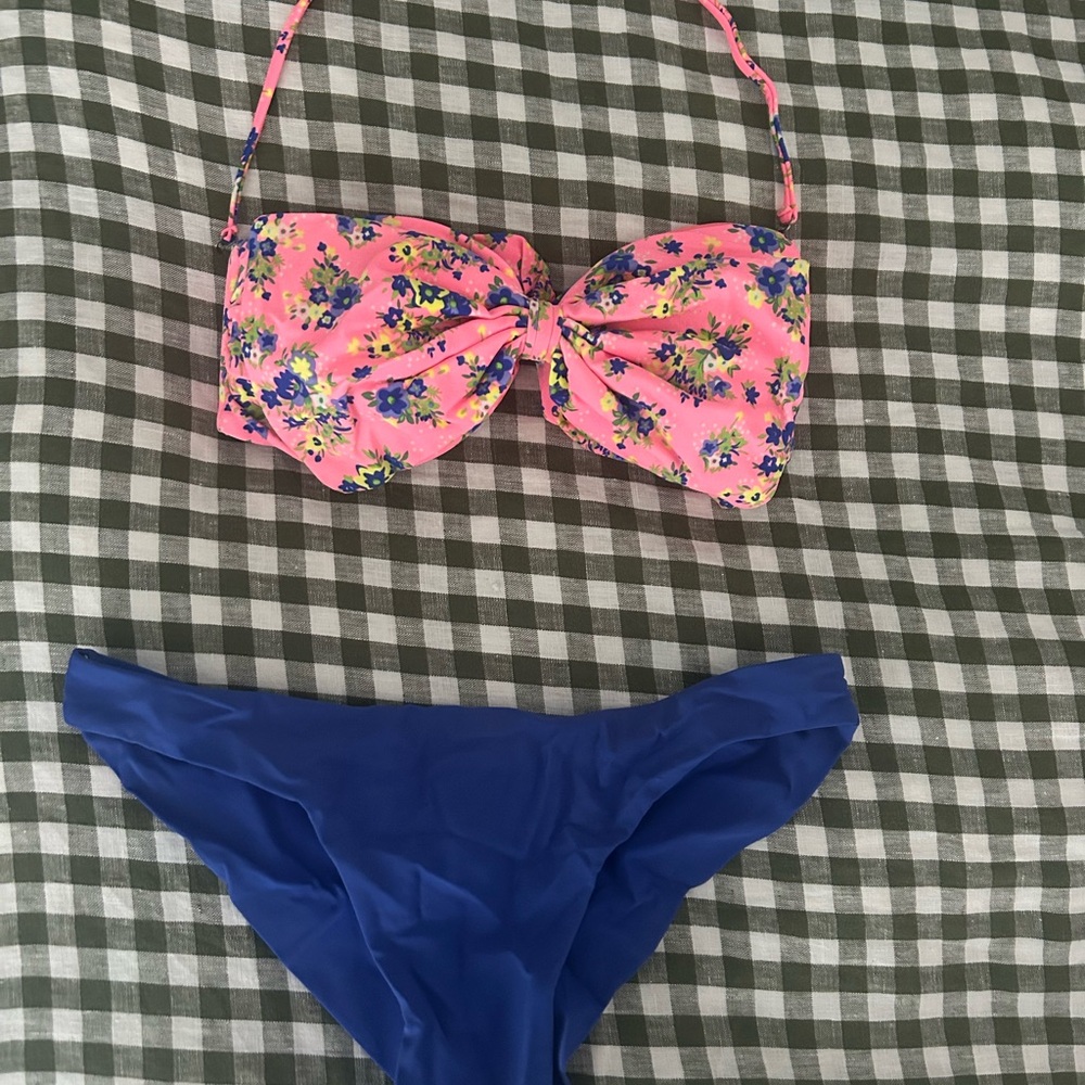Swim suit strapless bikini set size M pink blue floral
